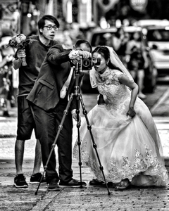Bride Checking Photos, Brooklyn, NYC