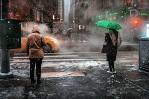 Snowy Weather On Broadway, Manhattan, NYC