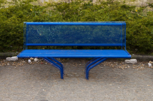 Three blue metal benches, Helsinki, 2011