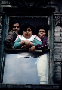 Family in window, 1988.