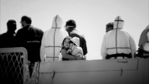 Augusta, Italy (2015). In port, on an Italian Navy ship, after being rescued at sea. Big things happening to little people.