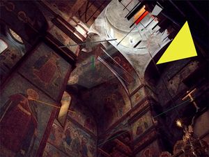 Pafnutiev Monastery, Malevich Looking Up 3, with Yellow Triangle, (southern Russia monastery), artist proof 4, RED 2x