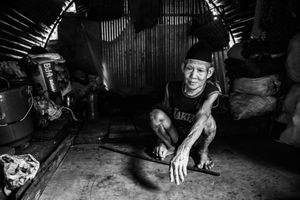 Ran Bahadur Gurung a 80-year-old man in a temporary shelter in the village of Baluwa, in Gorkha District. The elderly are helpless because they are not able to build a new home on their own at their age.