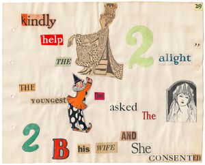 "Puss in Boots" rebus scrapbook by Helen Ardrey, page 29.