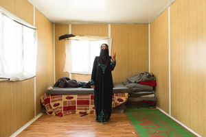 Fahima only recently moved into this prefab. She and her children fled to Jordan without her husband who stayed behind in Syria. She fled with her children during the night and had to drug them with cough medicine for the fear of being discovered if the children started to cry. She said it was terrifying, they could hear gun fire while they tried to make their way to safety © David Brunetti