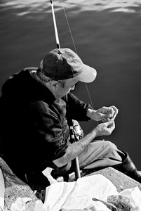 Placing the bait, Ponta Delgada, Azores, Portugal, 2005