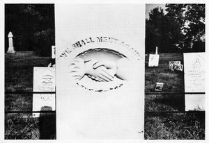 Postcard 8: Gravestones (south of Waterloo, Jefferson County, WI), 1977.