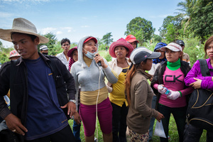 Garment Factory workers get ready to travel to Sabrina Factory to continue their strike, which started on May 25, 2013. They demand a $5/month salary increase.
