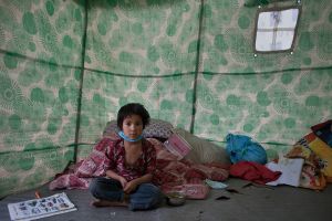 Parvati (7 years) lives in a makeshift camp who have lost her father in the eartquake at Katmanmdu, Nepal, 7 May 2015