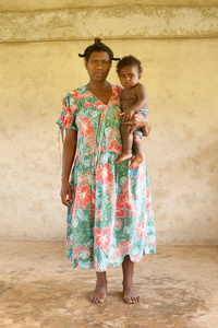 Lody Samson, 39 years, with her son Solomon, 8 months, Kainga Village, Efate Island.