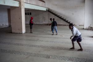 Children playing with spinners