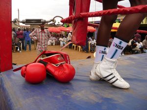 During the tournament, boxers from all categories use the same boxing helmet and gloves.