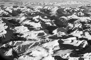 Canadian Rockies. (BW, aerial)