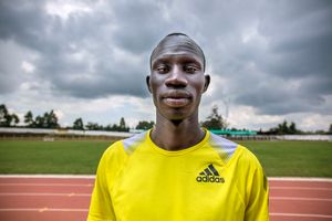 Portrait of South Sudanese Olympic runner James Nyang Chiengjiek (28) at the Kipchoge Keino Stadium in Eldoret, Kenya's Rift Valley.