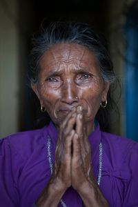 74 years old Jhuthi lost her house in the earthquake, takes shelter to her neighbor’s house in a village of Gorkha district, Nepal.