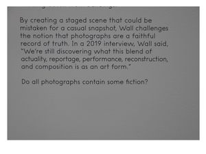 interpretive text accompanying Jeff Wall photograph, Museum of Contemporary Art, Chicago, 2022,