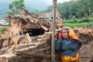 Subas Chandra, 82, is forced to seek shelter in a temporary camp after her home was destroyed by the 2015 Nepal earthquake.