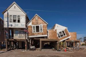 Row of Houses Knocked off Pilings and totaled by Hurricane Michael 4106-4102 US Highway 98 Mexico Beach FL 2018 Elevation Ten Feet N 29.85316 W 85.42585