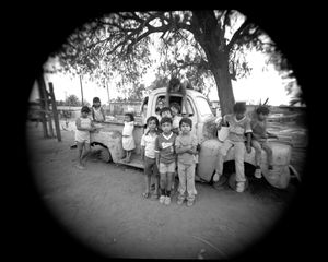 Boys playing on truck