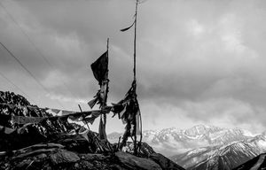 Baton of prayer flags in Hengduan Mountains