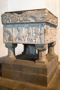 The Burnham Deepdale font illustrates agricultural activities