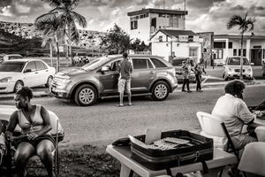 Bingo party in the street, opposite the airport