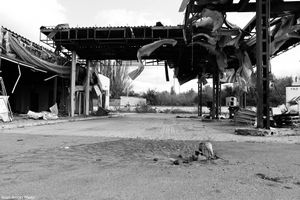 Gas station hit by rockets.