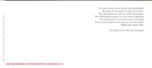 2011, back, text, with excerpt from "The Dry Salvages," by T.S. Eliot.