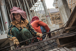 Mao Chanty 37 from Prey Veng Province has worked in construction for 10 years. Chanty does not own any land in the provinces so she believes this is the best work she can get.