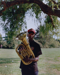 Romuald, young tuba player of the kimbanguist fanfare // Georges-Valbon Park - La Courneuve // August 2019