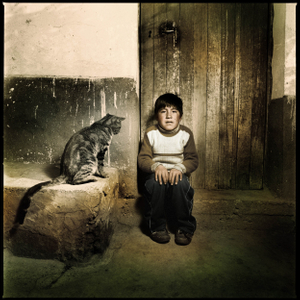 "Child with big cat"