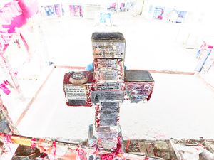 Gauchito Gil cross decorated with ex votos in the main temple of Gauchito Gil in Mercedes town, Corrientes