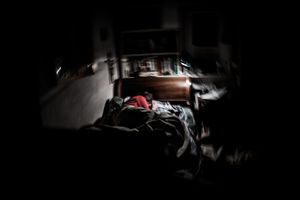 Photophobia. An ongoing attack of cluster or suicide migraine. Photophobia is one of the  symptoms associated to the headache. Pain is compared by many patients to repeated stabs in one eye and worse than giving birth. © Riccardo Budini / UnFrame