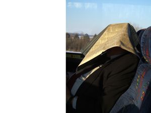 on the bus, O'Hare airport to Madison, WI, 2007,