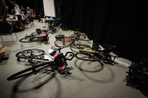 Participants have placed their bicycles behind the registration desk on TCRNo5's starting day
