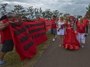 Miss Gauchillos of the Gauchito Gil devotees parade being celebrated by the saint aficionados  in Mercedes town during the festivity of January 8, anniversary of the murder of the popular saint