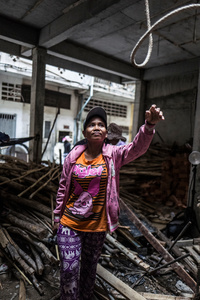 Douek Hut 29 from Pursat Province has been working in construction for 7 years. She feels her boss looks down on her and is in conflict with many of the male workers on the site.