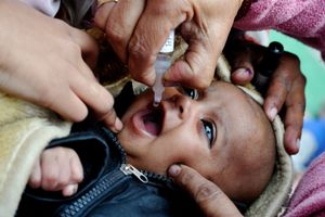A child is vaccinated in Moradabad, Uttar Pradesh