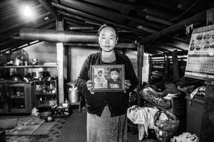 Indra Kumari Ghale who lost her nephew during the earthquake which killed nearly 9,000 people in a temporary shelter, Barpak, Gorkha District.