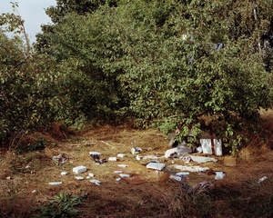 Traces of a night camp between the bushes on a hill in Kaunas, Lithuania, September 2015.