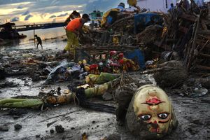 Cleaning of the river Ganges and it’s ghats in progress after the idol immersion ceremony. Bengal again gears up for the next year hoping to welcome the mother goddess with same zeal and enthusiasm.
