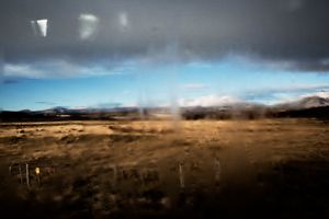 "La Patagonia" seen through early morning fog on a bus window. The chilean Patagonia is one of the biggest nature reserves worldwide. For "Hydroaysen" the construction of five dams is planned, two on the Baker River and three on the Pascuas River.