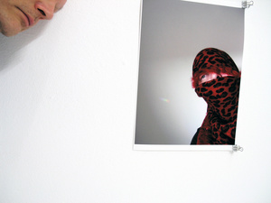 self with self portrait with a red chinese scarf