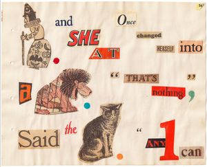 "Puss in Boots" rebus scrapbook by Helen Ardrey, page 24.