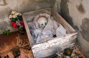Skeleto in a thomb at the local cemetery