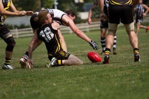 Brayde Catherall makes a strong tackle