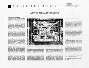 ARTWEEK (West Coast weekly, March 23, 1985, vol 16:12) review by Jim Jordan, of LK show at Nathan Hart Gallery, SF- "Art in Private Spaces," 1985