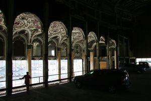 © Nicholas Gregory.     The historic Michigan Theatre was re-purposed as a parking garage after it closed in 1976.