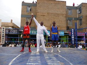 Sylvester Mulinge (Kahawa - in red) won against Denis Musasia (Kibera - blue).