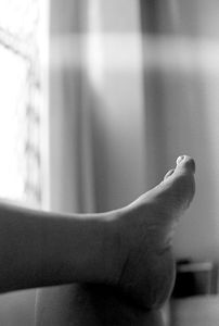 One foot out